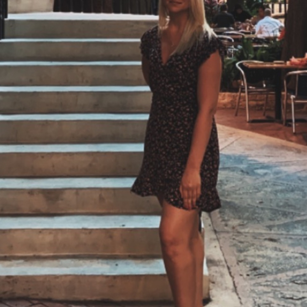 A Beauty Downtown Black Floral Print Wrap Mini Dress